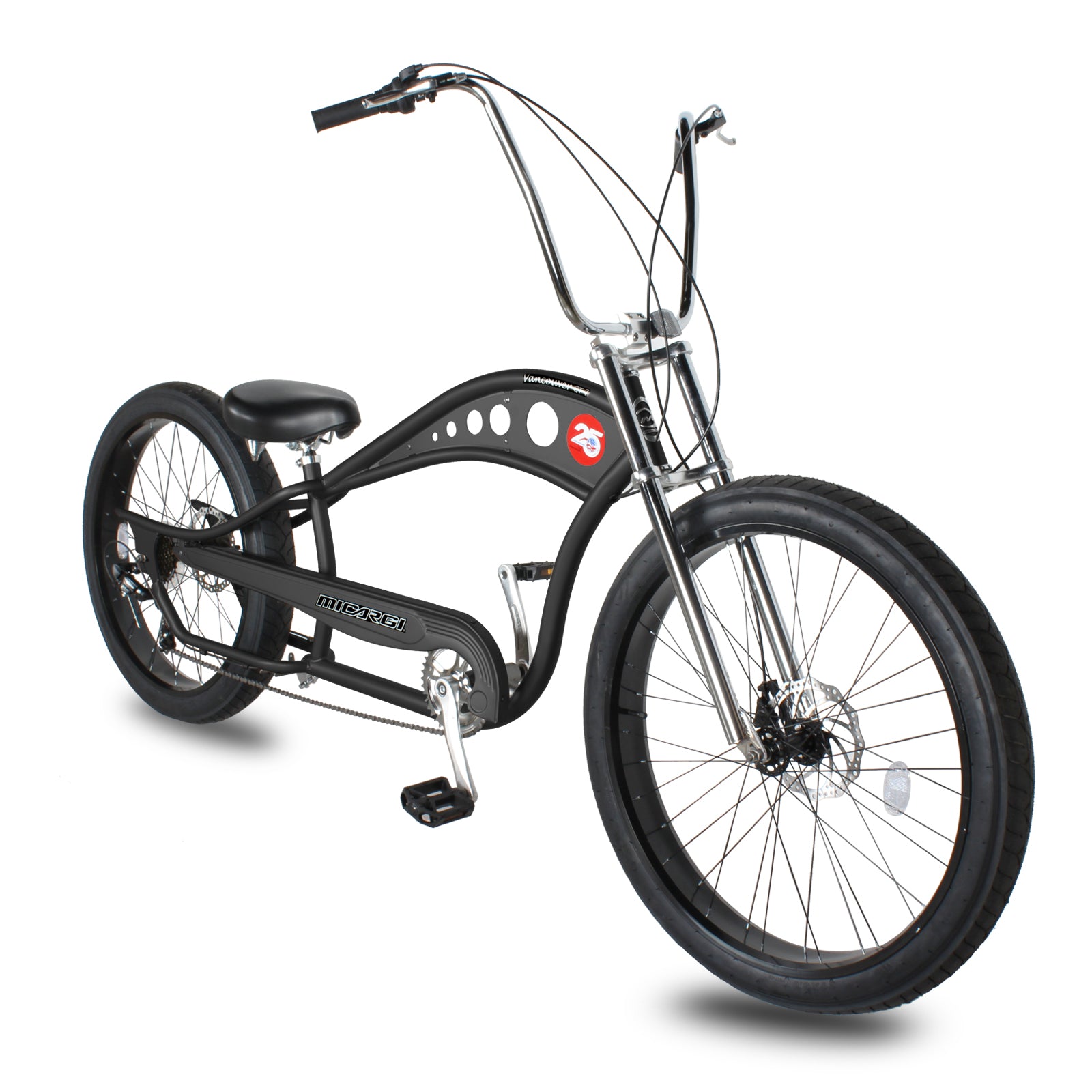 Side view of Micargi Vancouver 26" Chopper Cruiser Bike 7-speed disc brake