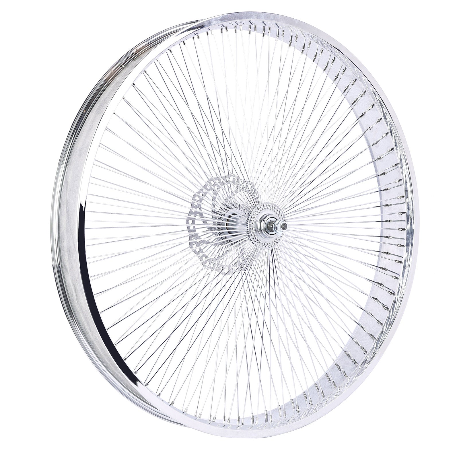 side view of Micargi 29"*3" Chrome Fat Rim Bike Front Wheel with Disc Brake