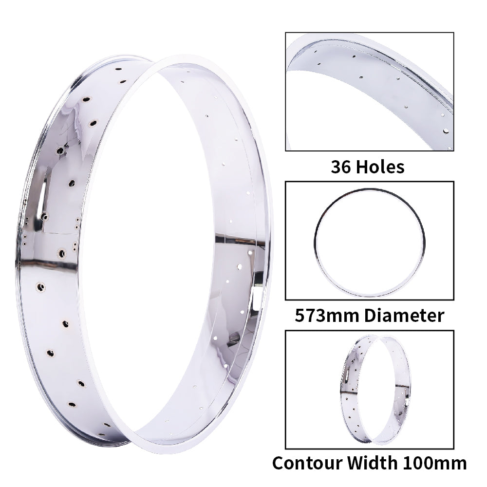 Micargi RM-TR95G2636-CP 26"x 3" 26"x4"x13Gx36H Mirror Chrome Bike Fat Rims