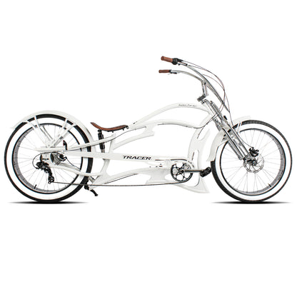 tracer raider pro ds 7 speed stretch beach chooper bike cruiser handlebar white 26inch disc brake