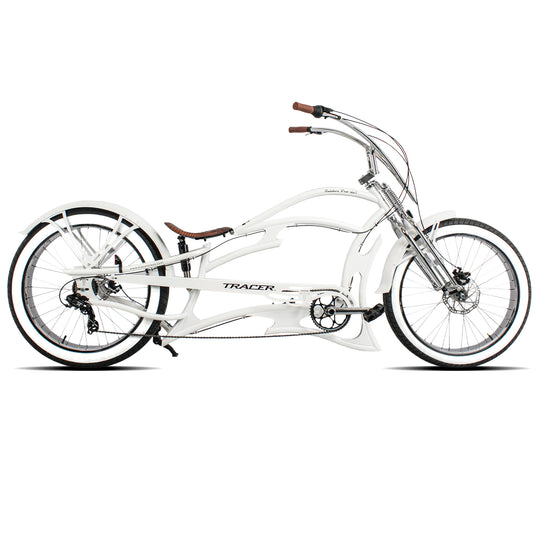 tracer raider pro ds 7 speed stretch beach chooper bike cruiser handlebar white 26inch disc brake