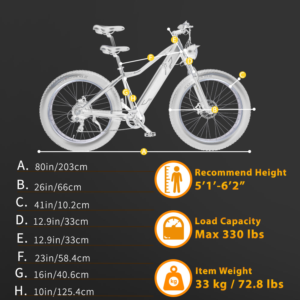 Tracer Tacoma Fat Tire Mountain E-bike Max 330 lbs Load Capacity Fit in 5'1"-6'2" Adjustable Seat