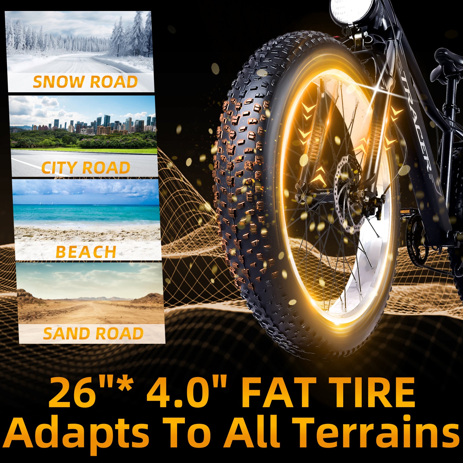 Tracer Tacoma Mountain E-bike Fat Tire 26 inch Snow City Beach Sand Riding Disc Brake Fat Knobby Tire