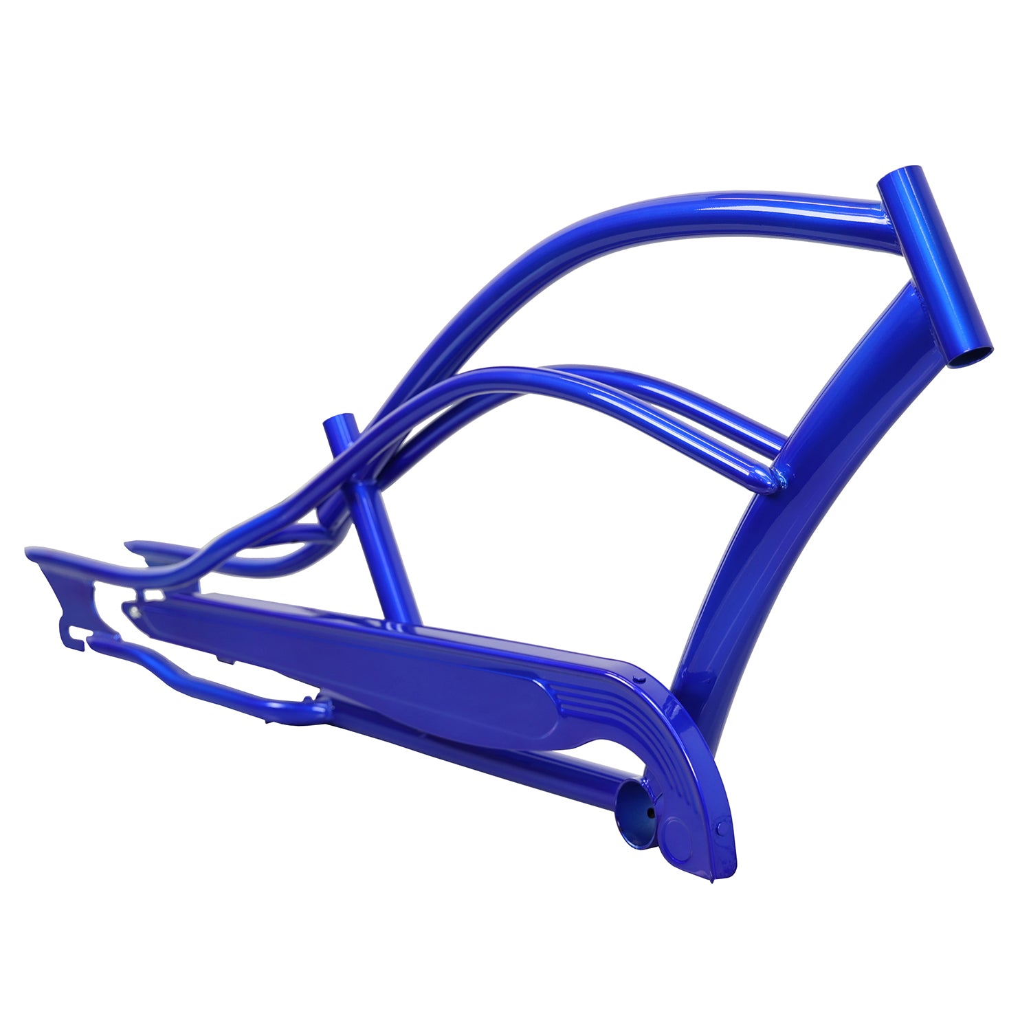 Side View of Micargi MUSTANG-GT 26" Stretch Cruiser Steel Frame Chain Guard included Blue