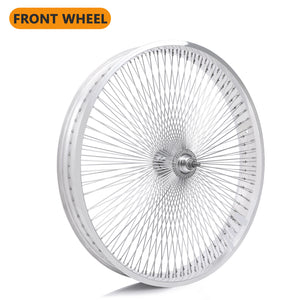 Side view of Micargi 26"X3"X13GX140H Aluminum Polish Fat Rims Front Wheel