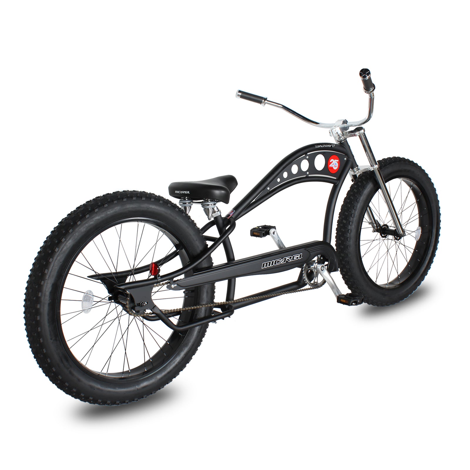 Side view of Micargi Vancouver 26" Chopper Cruiser Bike fat tire single speed