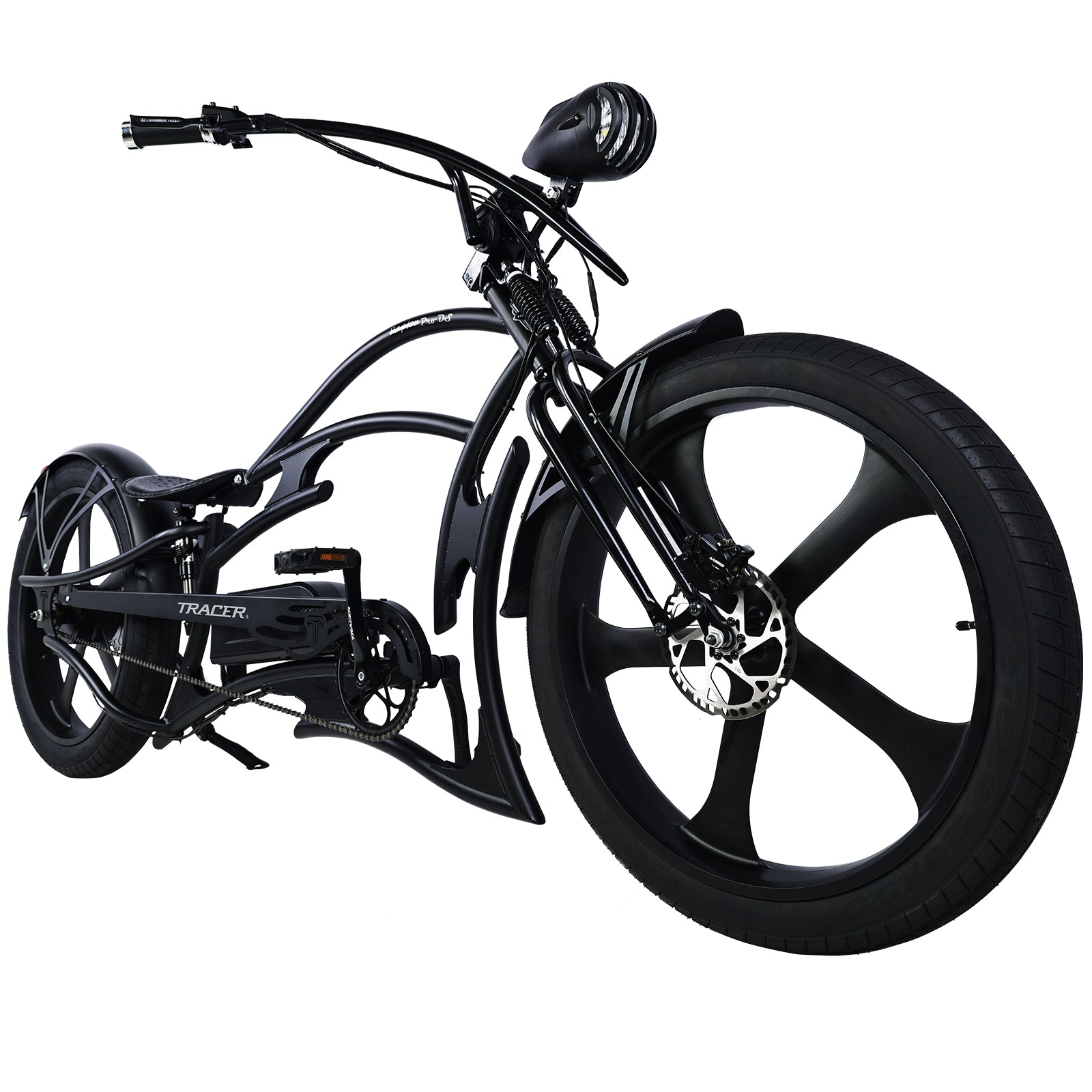 side view of Tracer Raptor Stretch Cruiser Chopper Ebike fat tire 26inch 