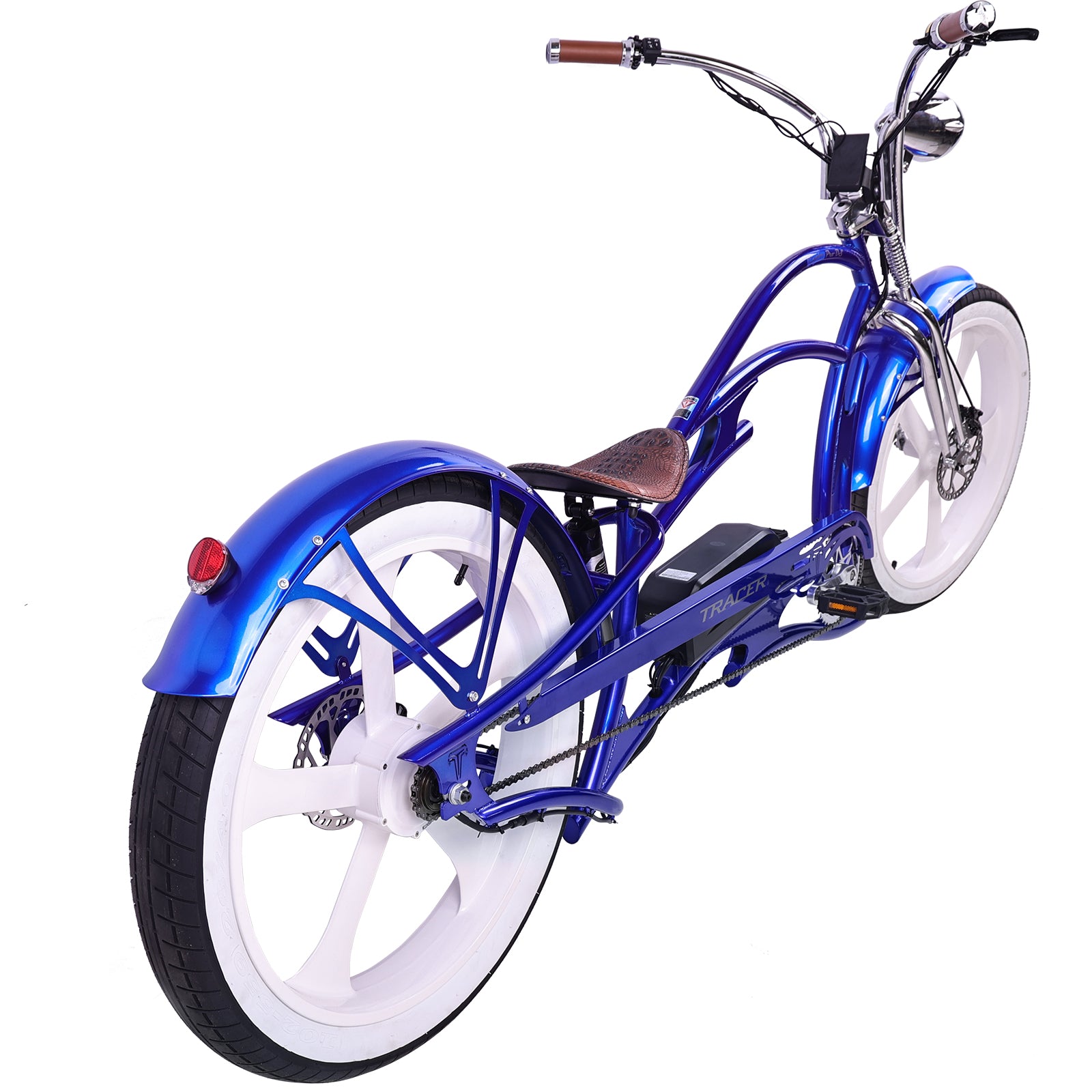 side view of Tracer Raptor Stretch Cruiser Chopper Ebike disc brake fat tire
