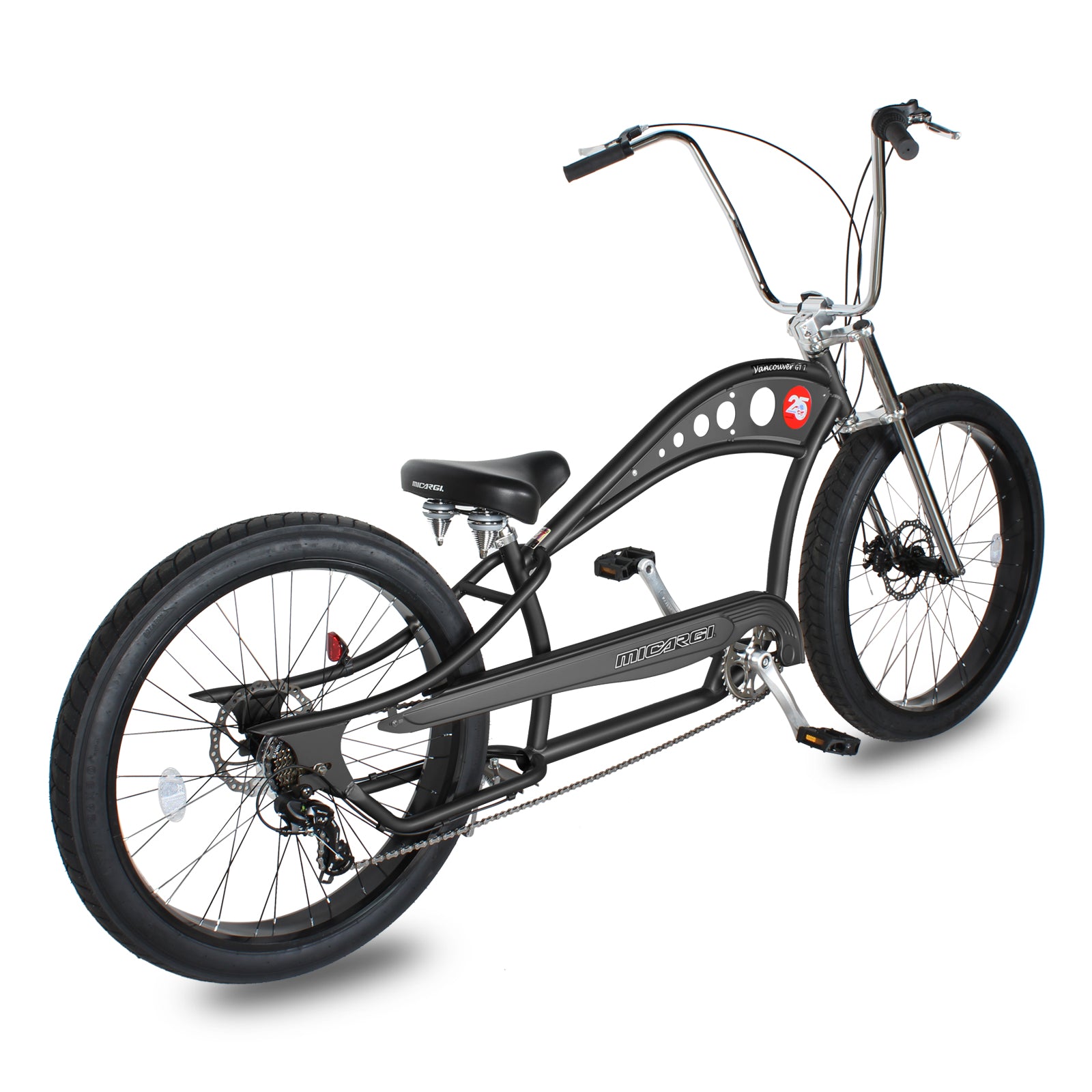 Side view of Micargi Vancouver 26" Chopper Cruiser Bike disc brake oversized frame