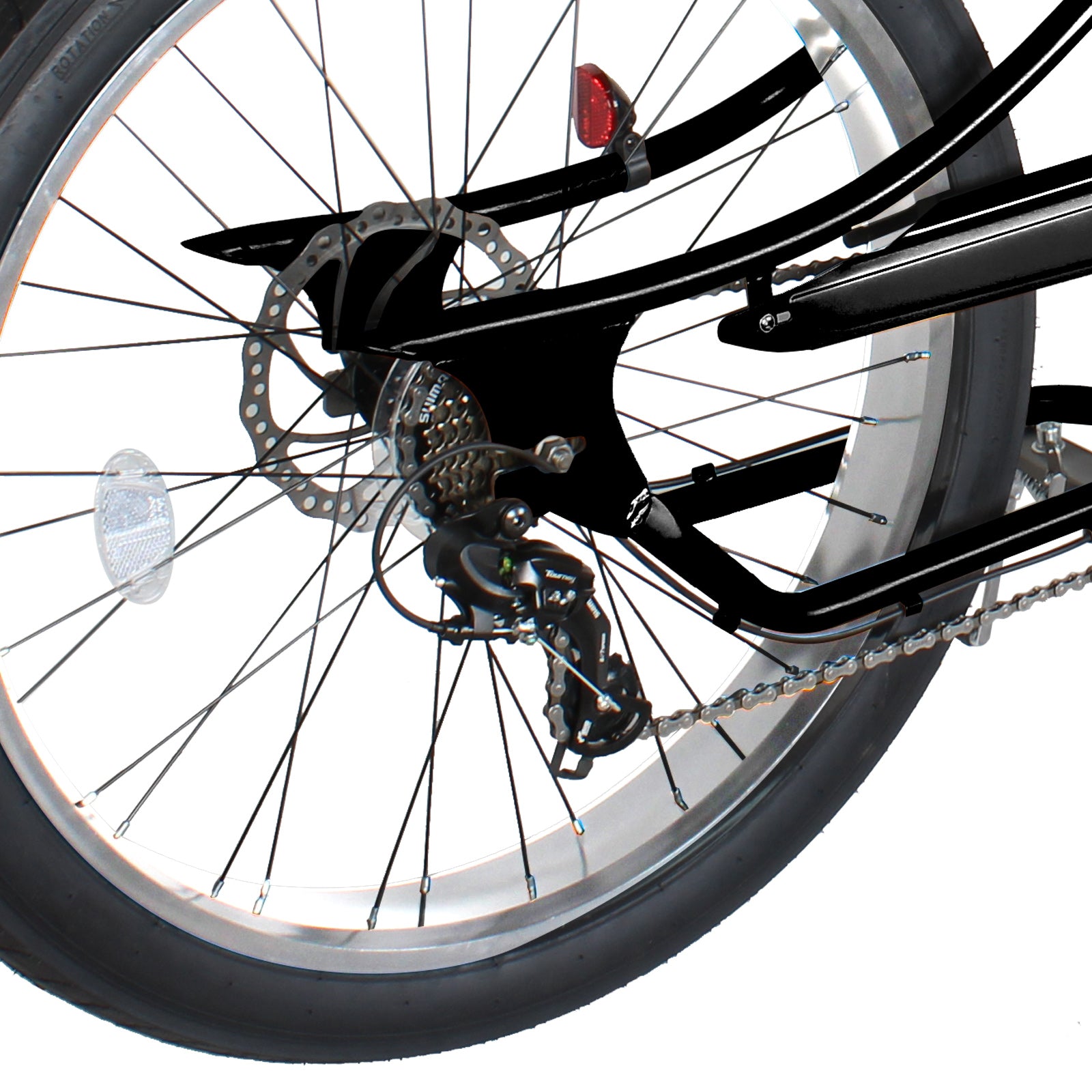 Close up of Micargi Vancouver 26" Chopper Cruiser Bike 7-speed disc brake