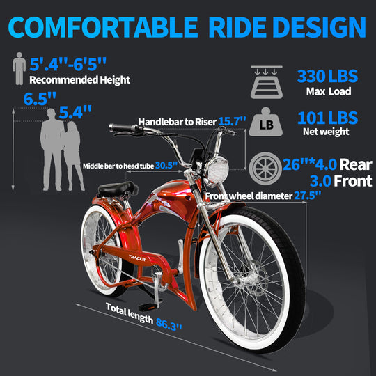 Tracer Twenty5 GT 500W 26" CRUISER E-BIKE