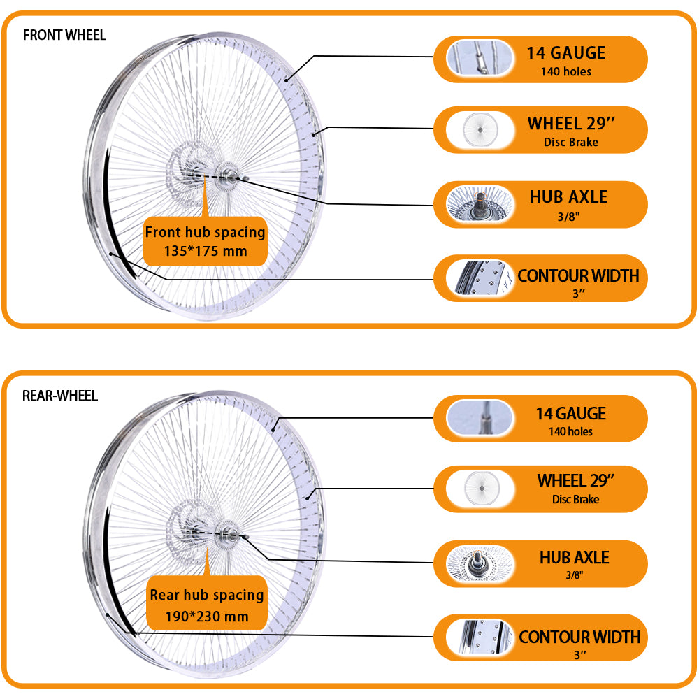 Micargi WH-TH7529140D7-CP Bicycle Wheel Set for 29"3" with 7 Speed Disc Brake