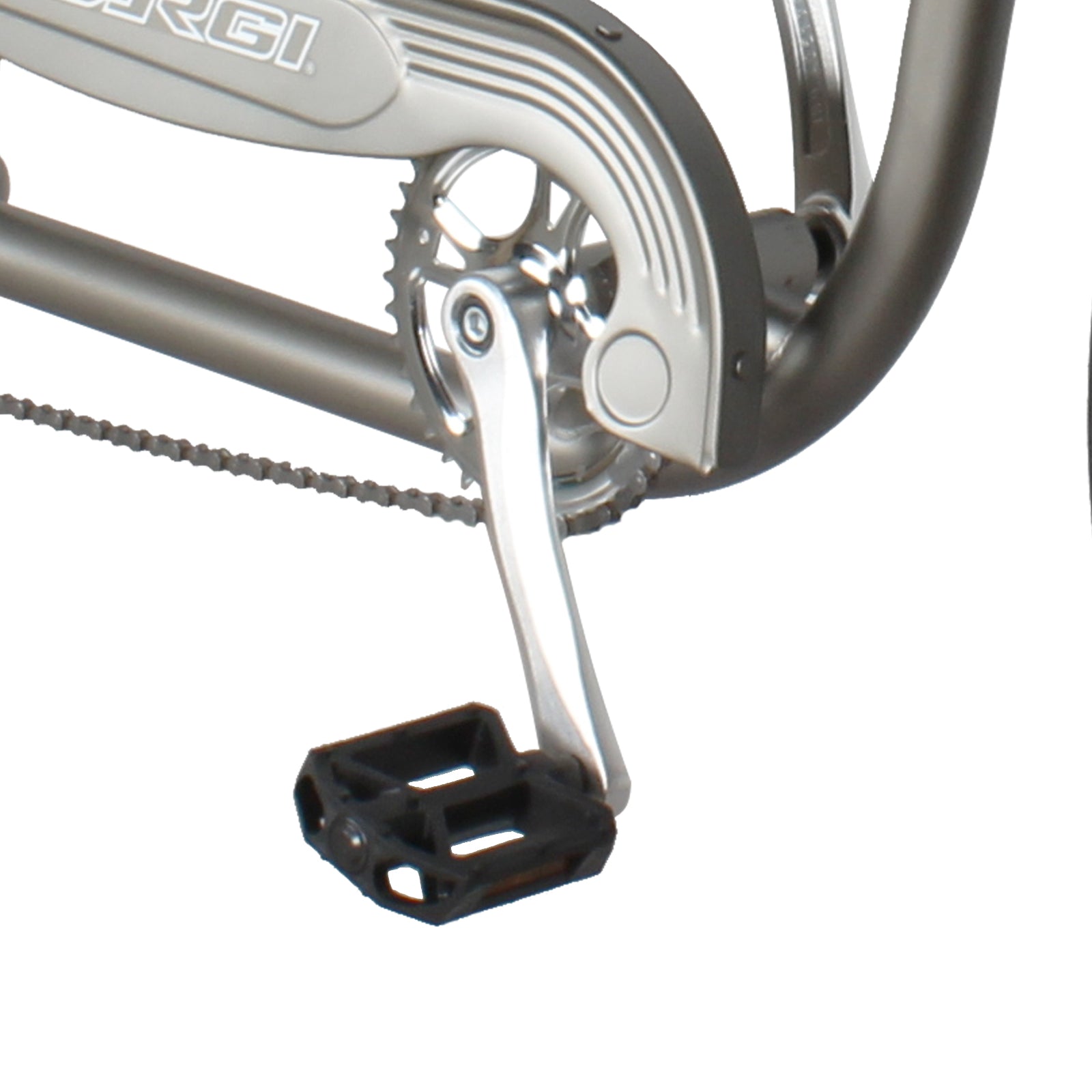 Close up of Micargi Vancouver 26" Chopper Cruiser Bike chrome sturdy crankset