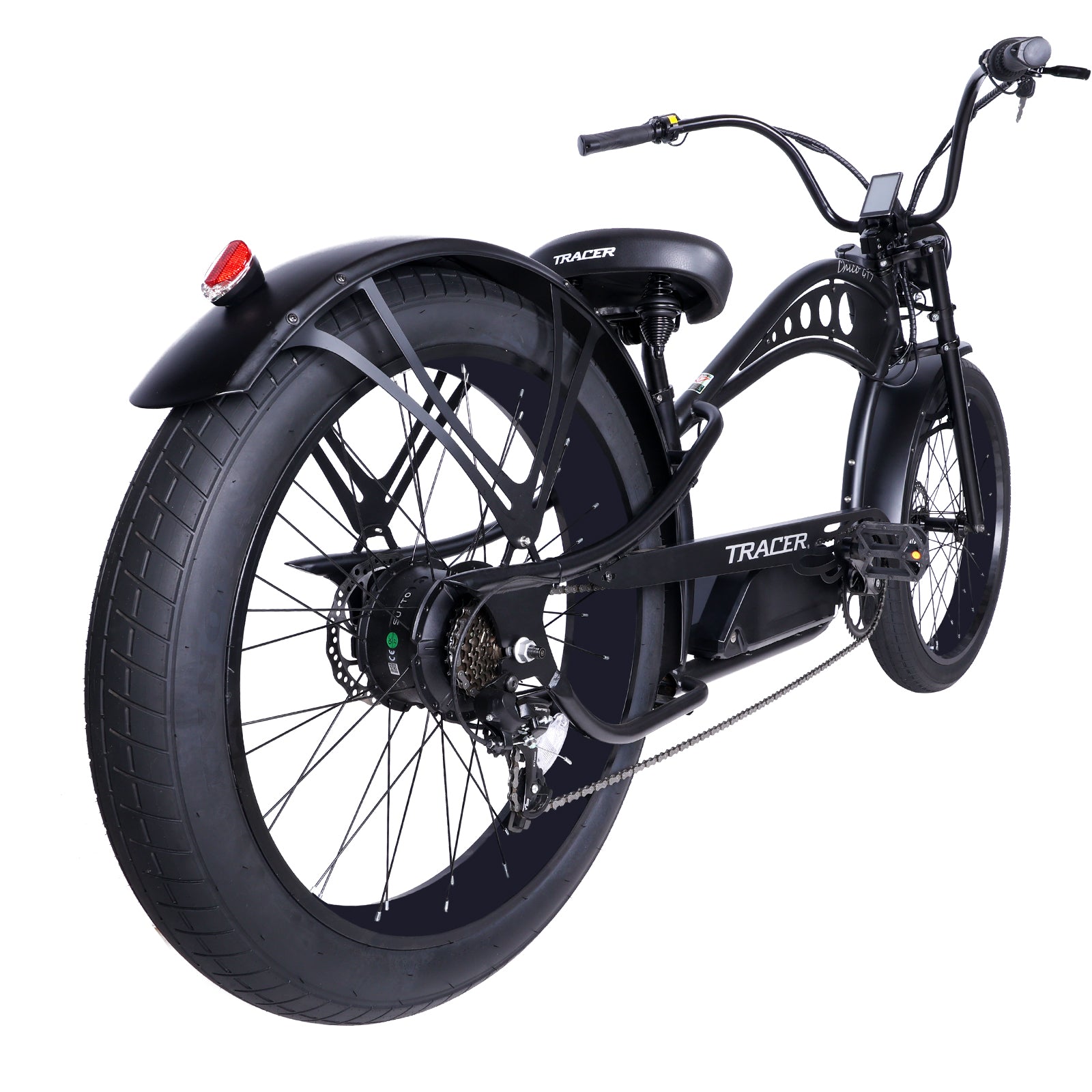 side view of Micargi Cyclone 500W Electric Beach Cruiser bike fat tire 5-speed motor