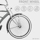 Close up of Micargi Mustang GTS Cruiser Bike white wall tire dual spring fork