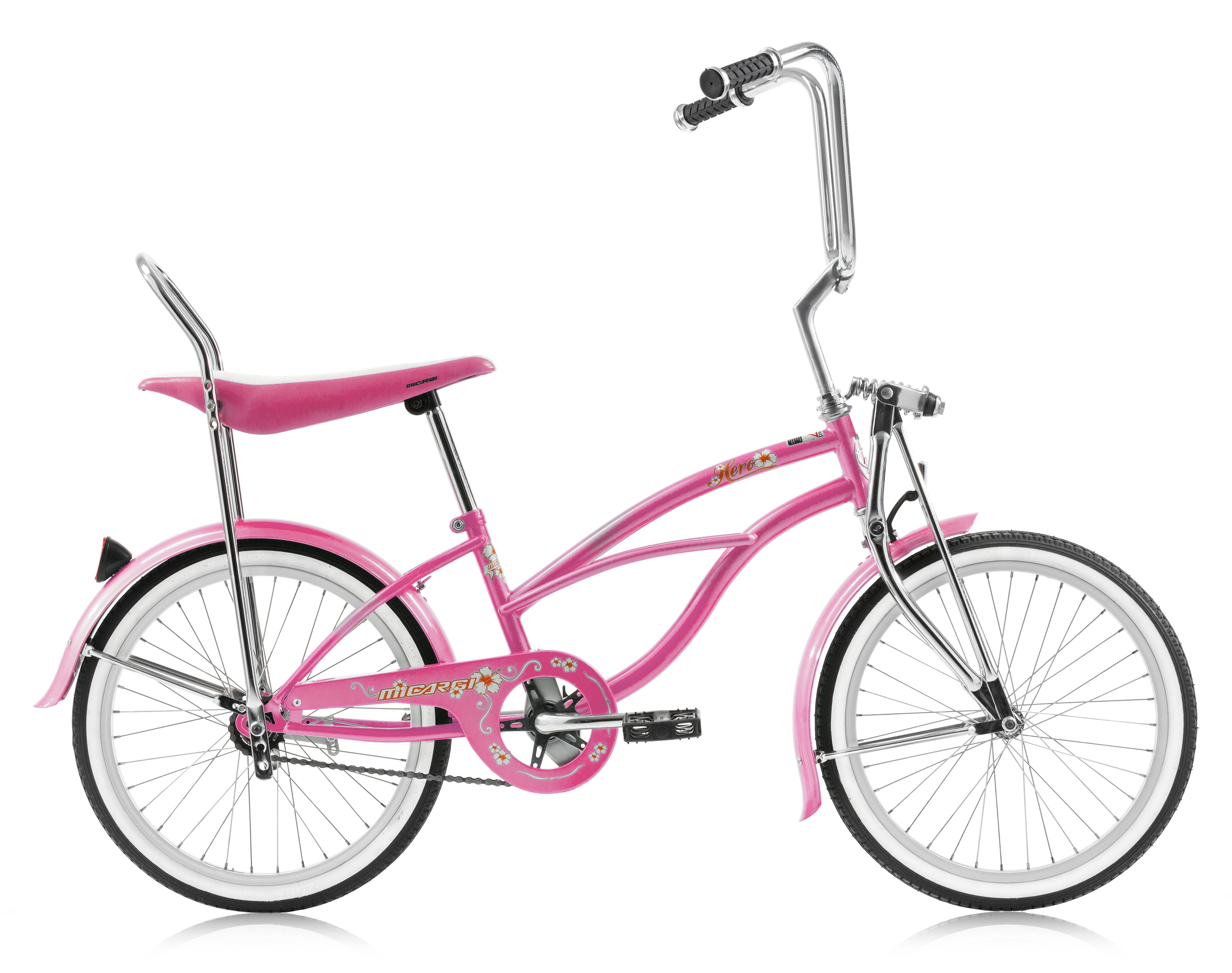 Micargi Hero 20 inch Beach Cruiser Coaster Brake Single Speed with Banana Seat Stainless Steel Spokes One Piece Crank Alloy Rims 36H Color: Pink
