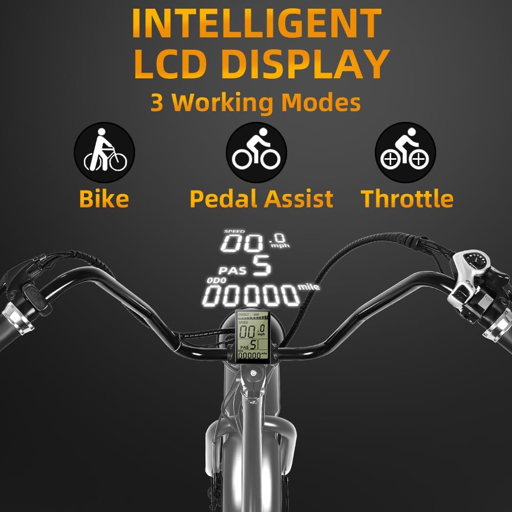 Tracer loiter beach cruiser electric bike thumb throttle 5 level pedal assist cruiser handlebar