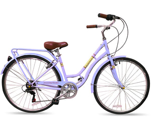 Micargi EMMY V7 Step-Thru City Bike in Purple with rack