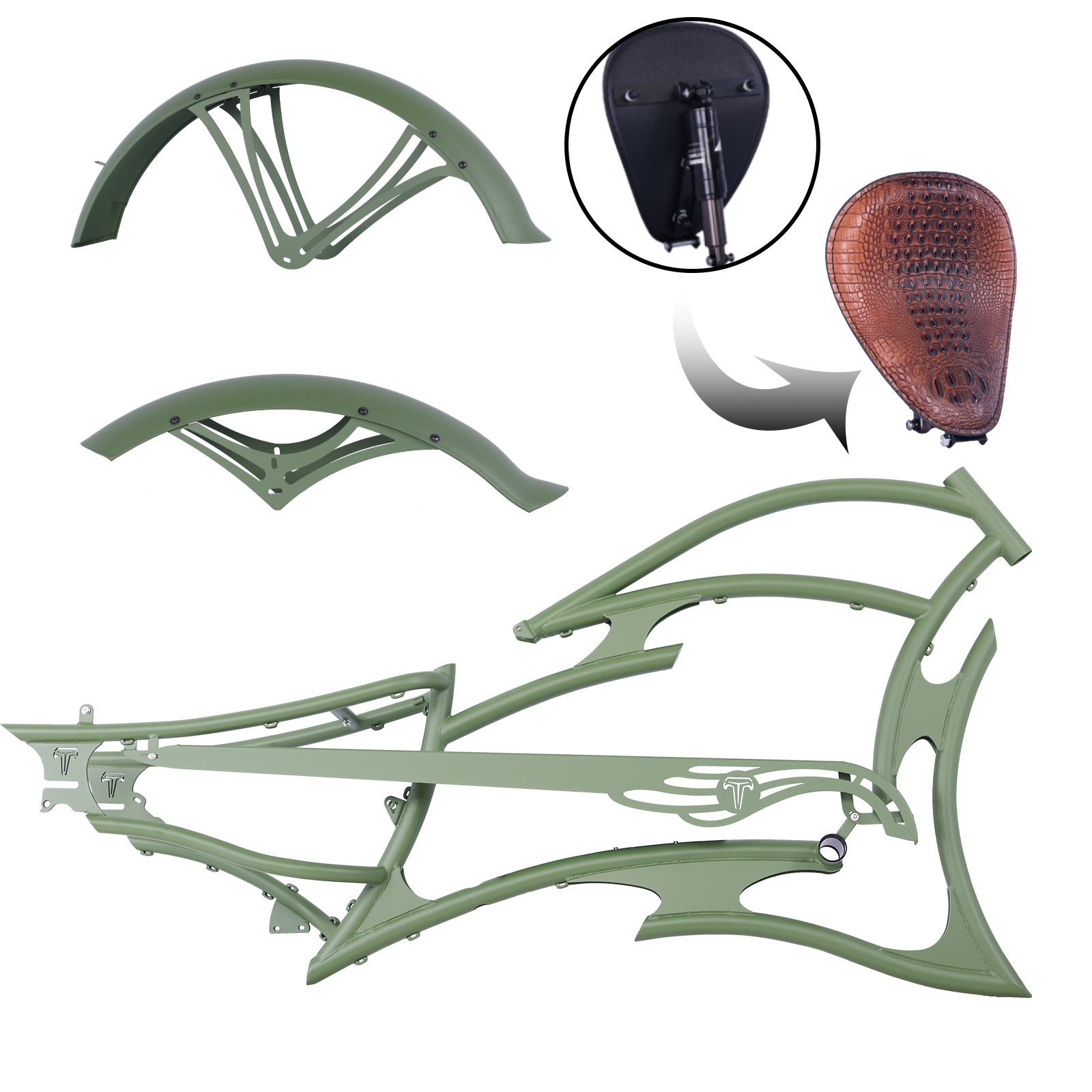 Micargi RAIDER Oversized Frame Saddle Fenders 7 SPEED for Beach Cruiser Bike 26inch green