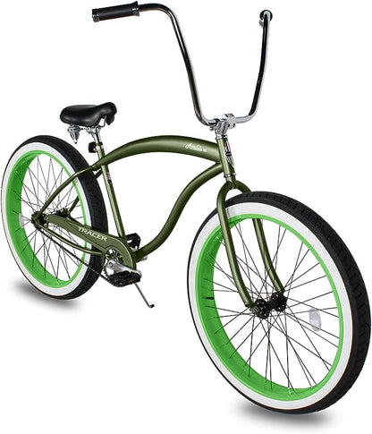 side view of Tracer Avalon GT7 29" Beach Cruiser Bikes green rim white wall fat tire