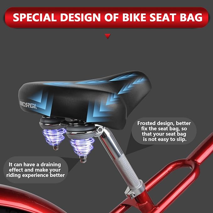 Close up of Micargi Puma GTS 26″ Stretch Cruiser Bicycle dual spring seat