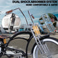 Close up of tracer scorpion pro dts cruiser beach bicycle dual spring front suspension chrome fork 26inch 