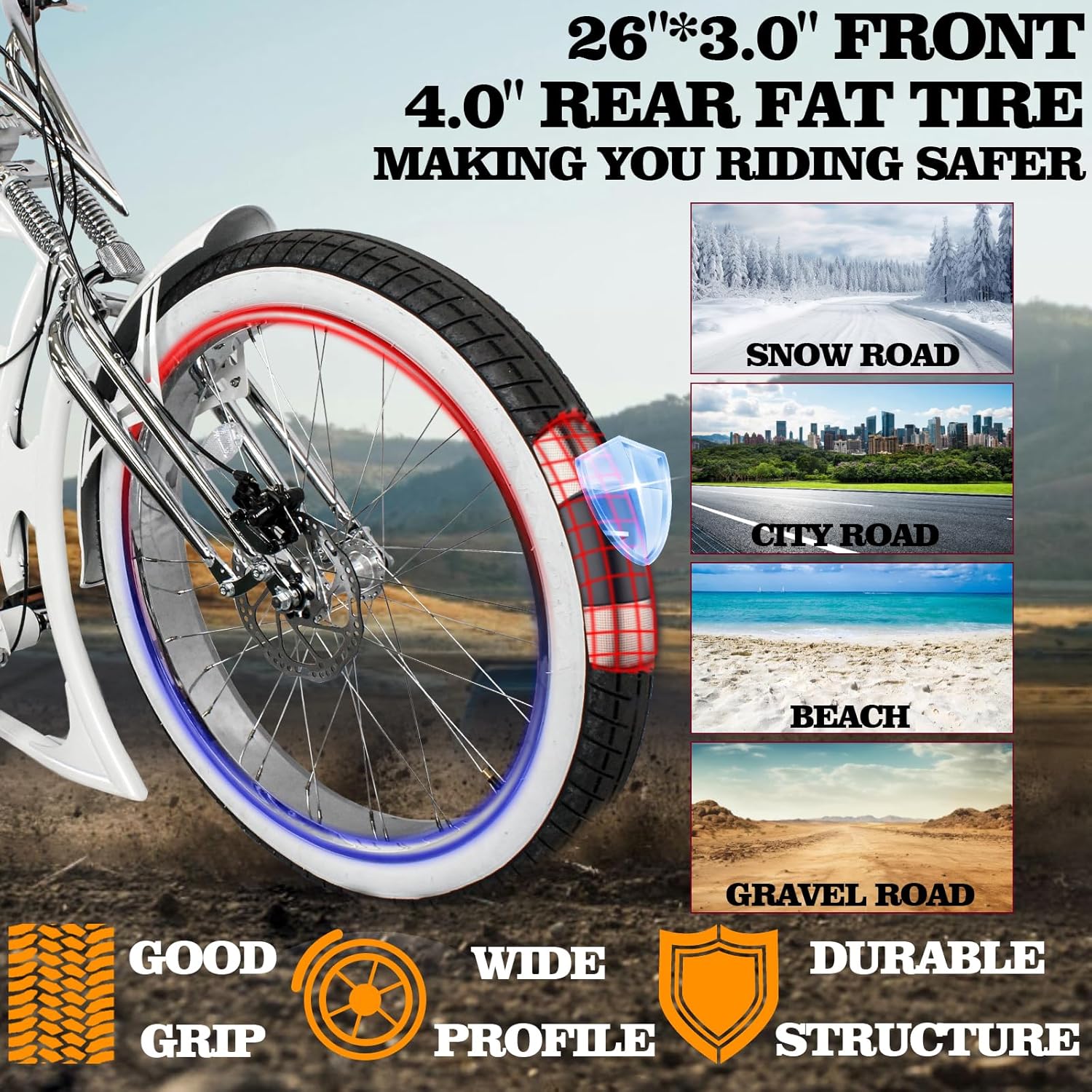 Tracer Raider pro ds 7-speed cruiser beach stretch bike snow city beach gravel riding 