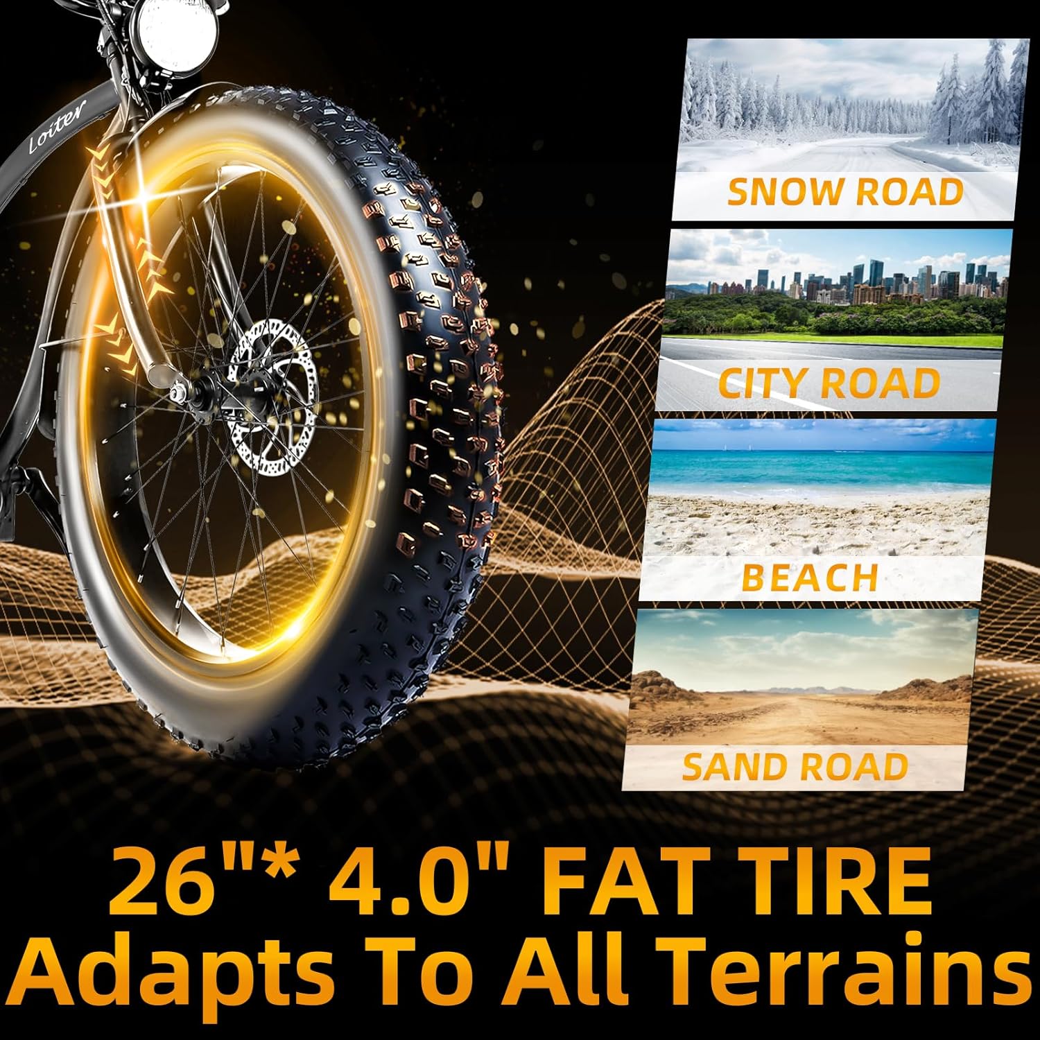 Tracer loiter beach cruiser e-bike disc brake snow city beach sand riding fat tire