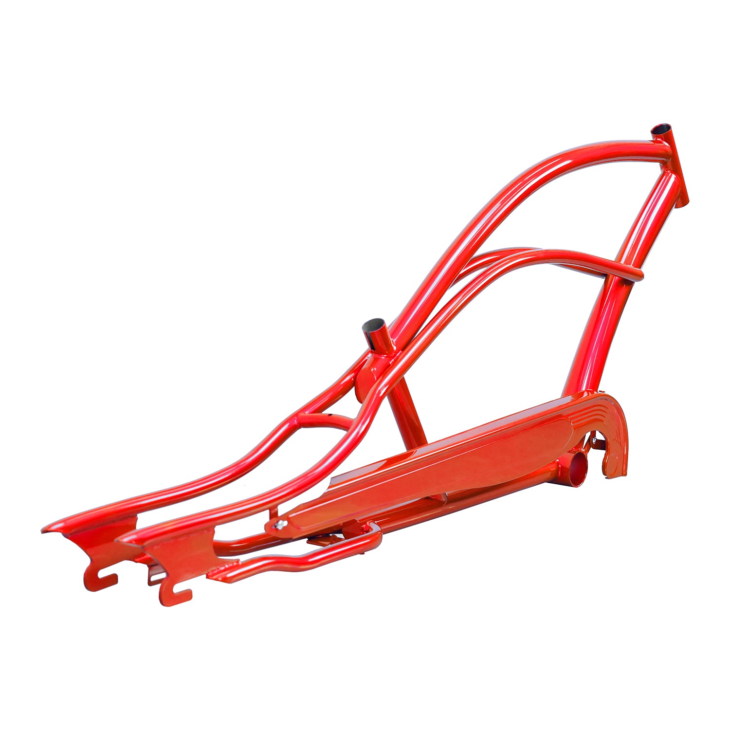 Side View of Micargi MUSTANG-GT 26" Stretch Cruiser Steel Frame Chain Guard Red
