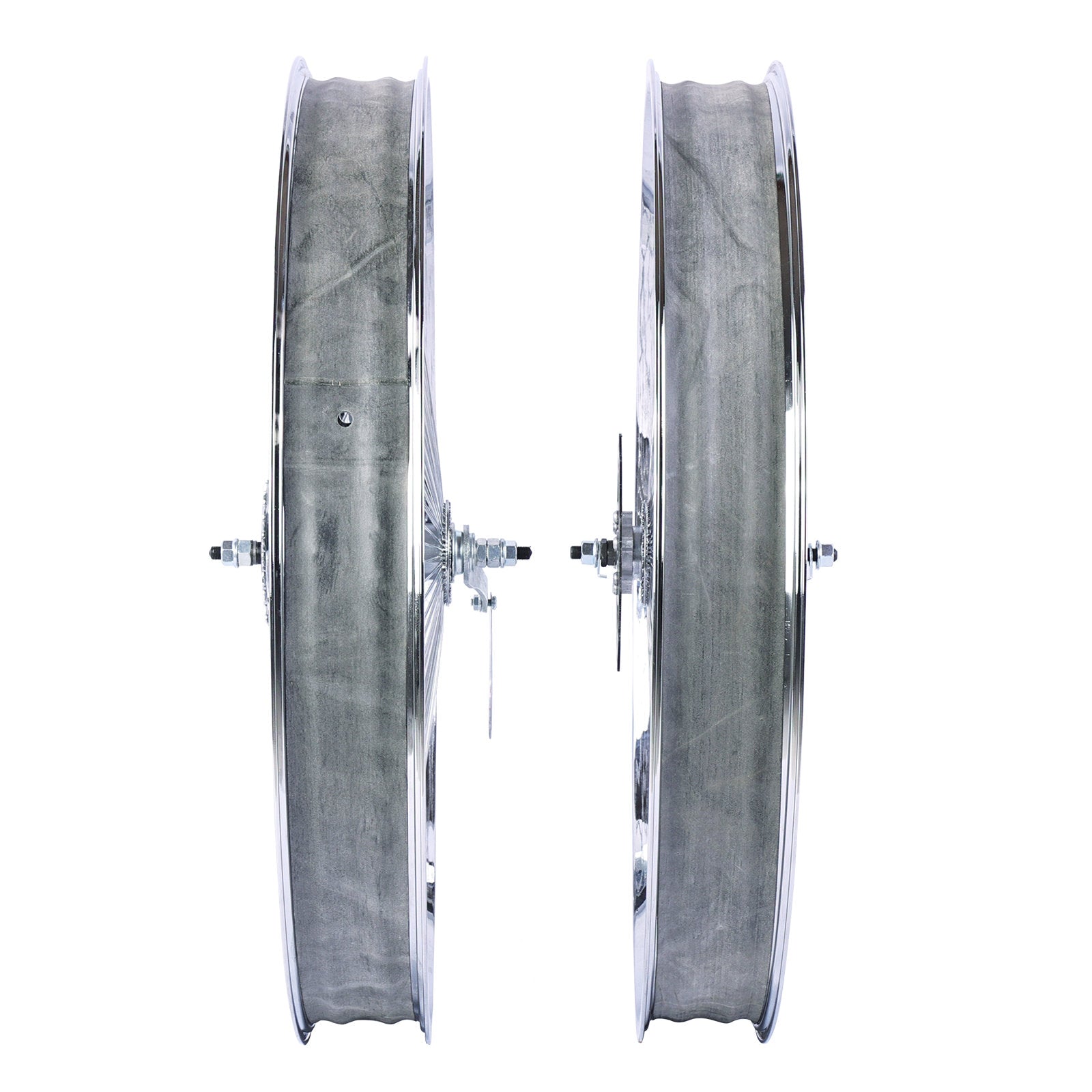 Side View of Micargi 29"*3" Chrome Fat Rim Bike Wheelset with Coaster Brake