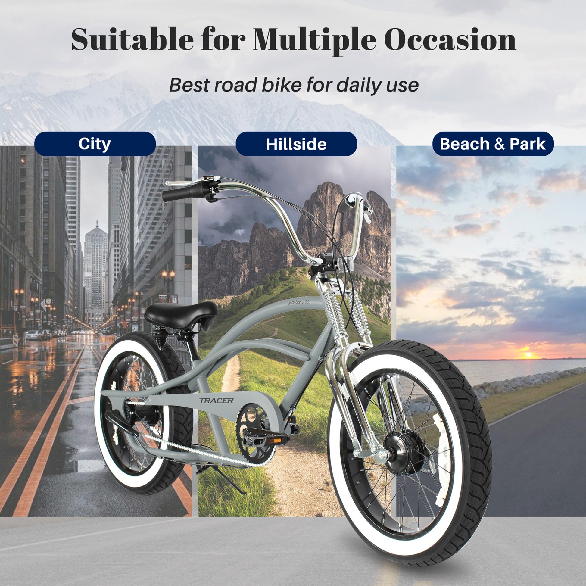 Master 3i 20-inch 3-speed stretch chopper cruiser bike