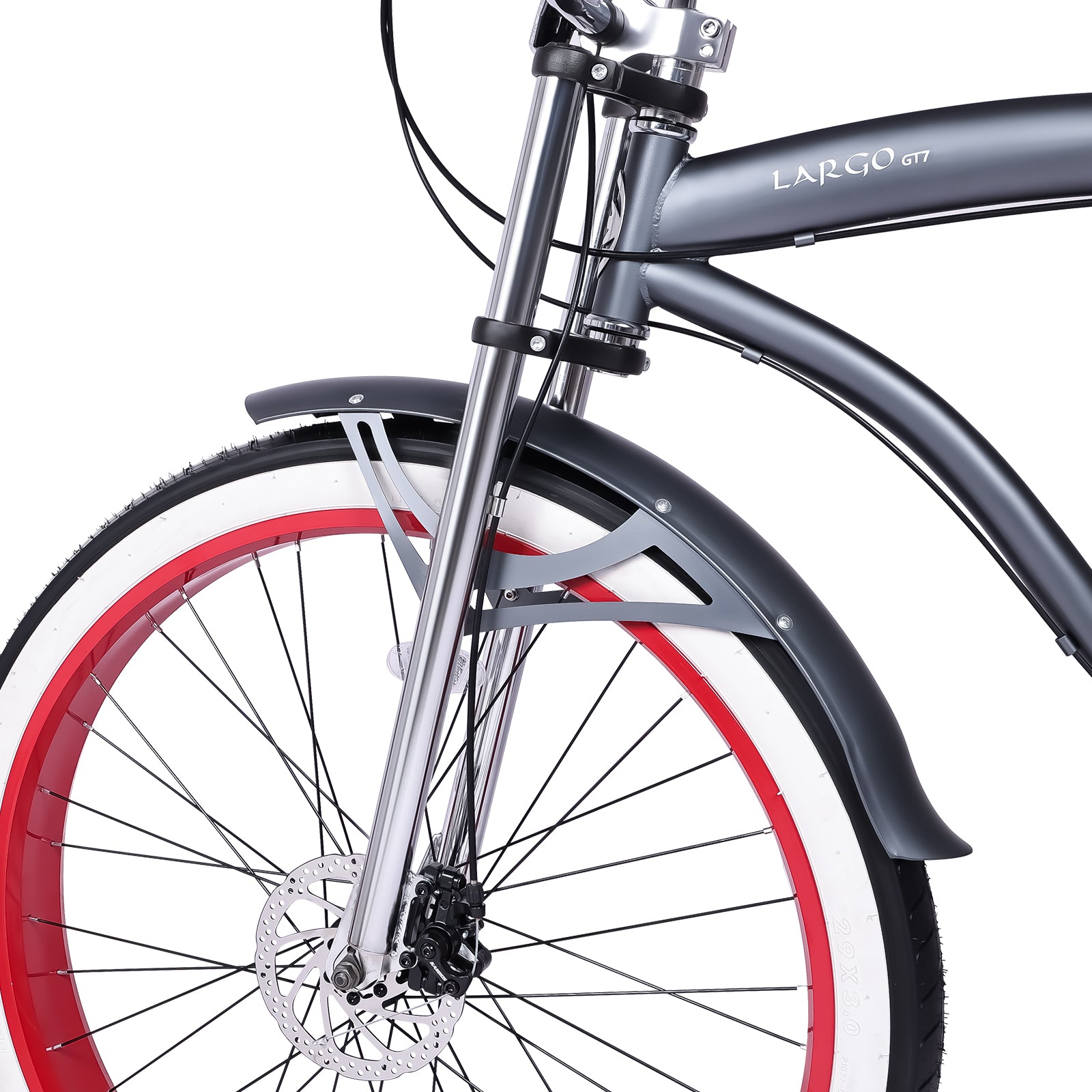 close up of Micargi Largo GT7 Beach Cruiser Bike shimano 7-Speed 29" fenders