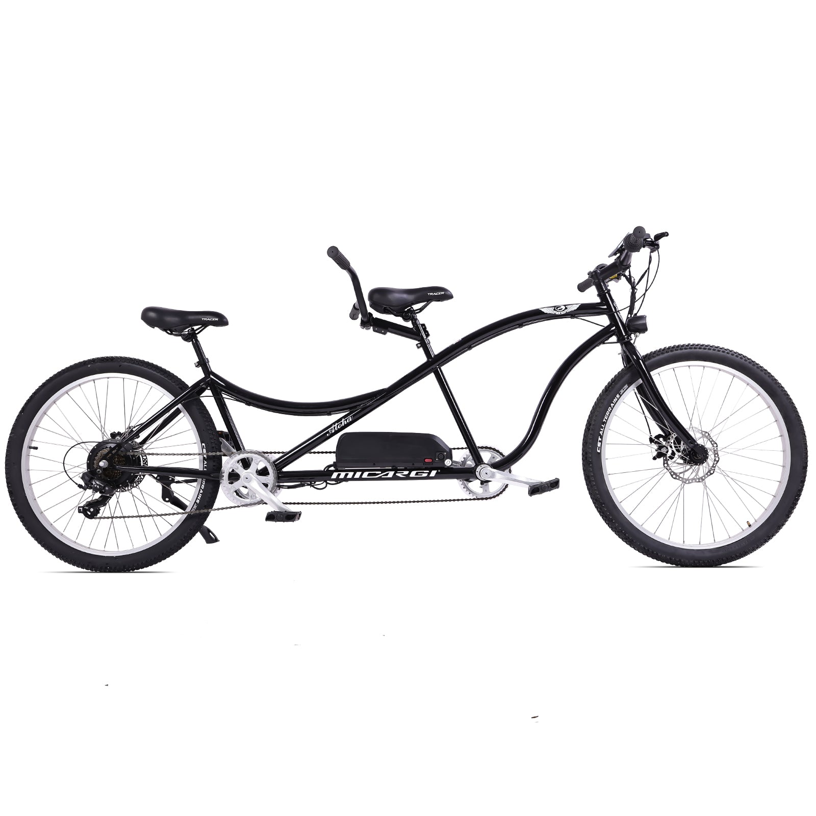 electric tandem bicycle bike Fandango G5-E MTB L1 riders will get about 35 miles on a full charge depending on what mode is being utilized Micargi Raiatea Tandem Electric Cruiser