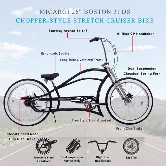 Micargi Boston 3i DS Stretch Cruiser Bicycle