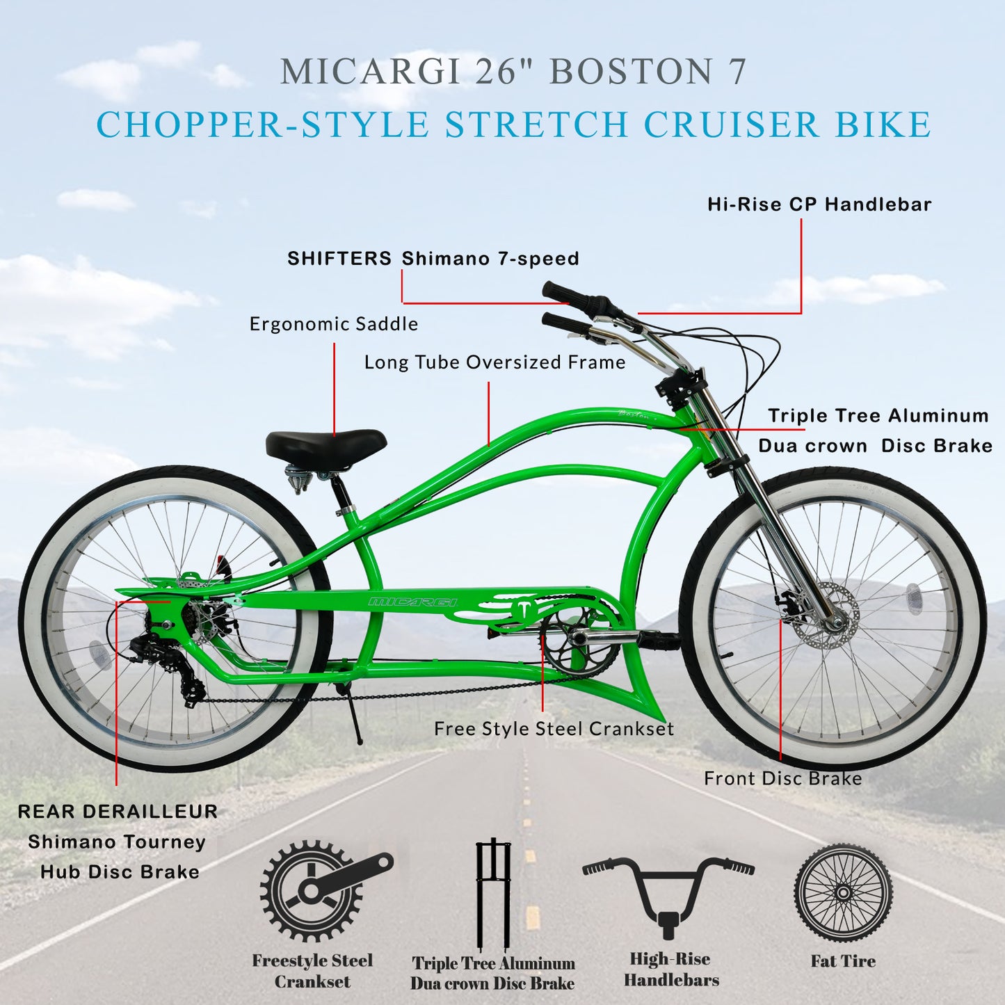 Micargi Boston 7 Stretch Cruiser Bike