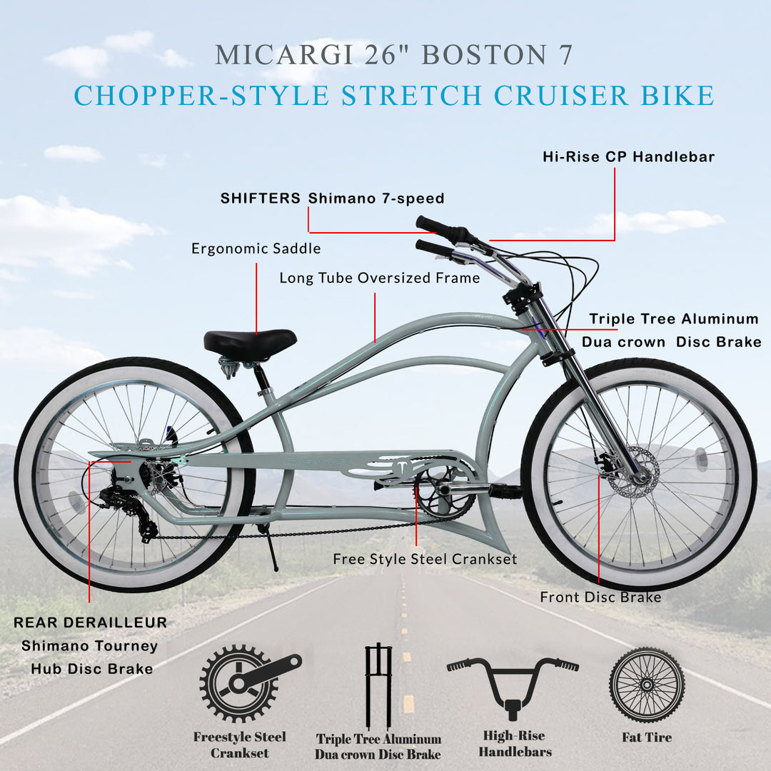 Micargi Boston 7 Stretch Beach Cruiser Bike