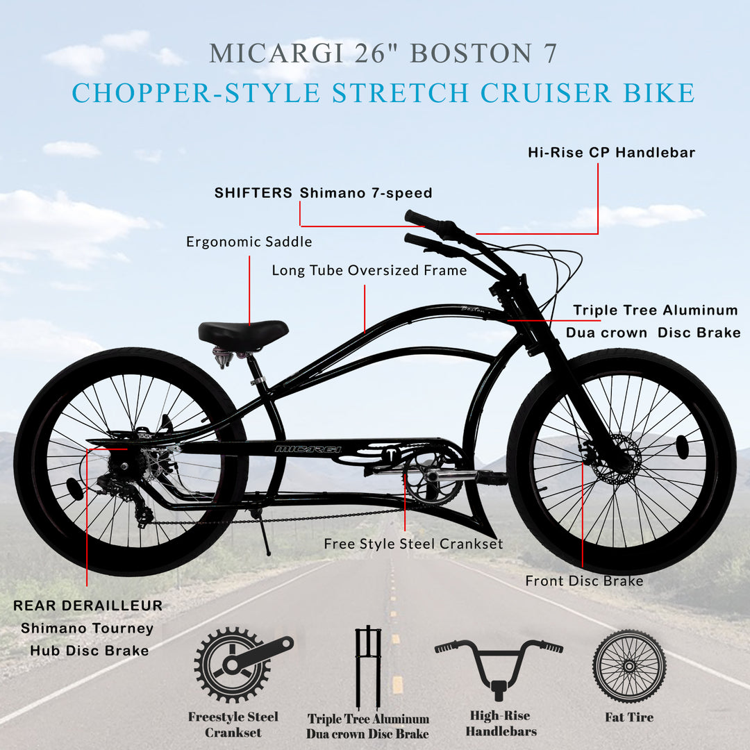 Micargi Boston 7 Stretch Beach Cruiser Bike