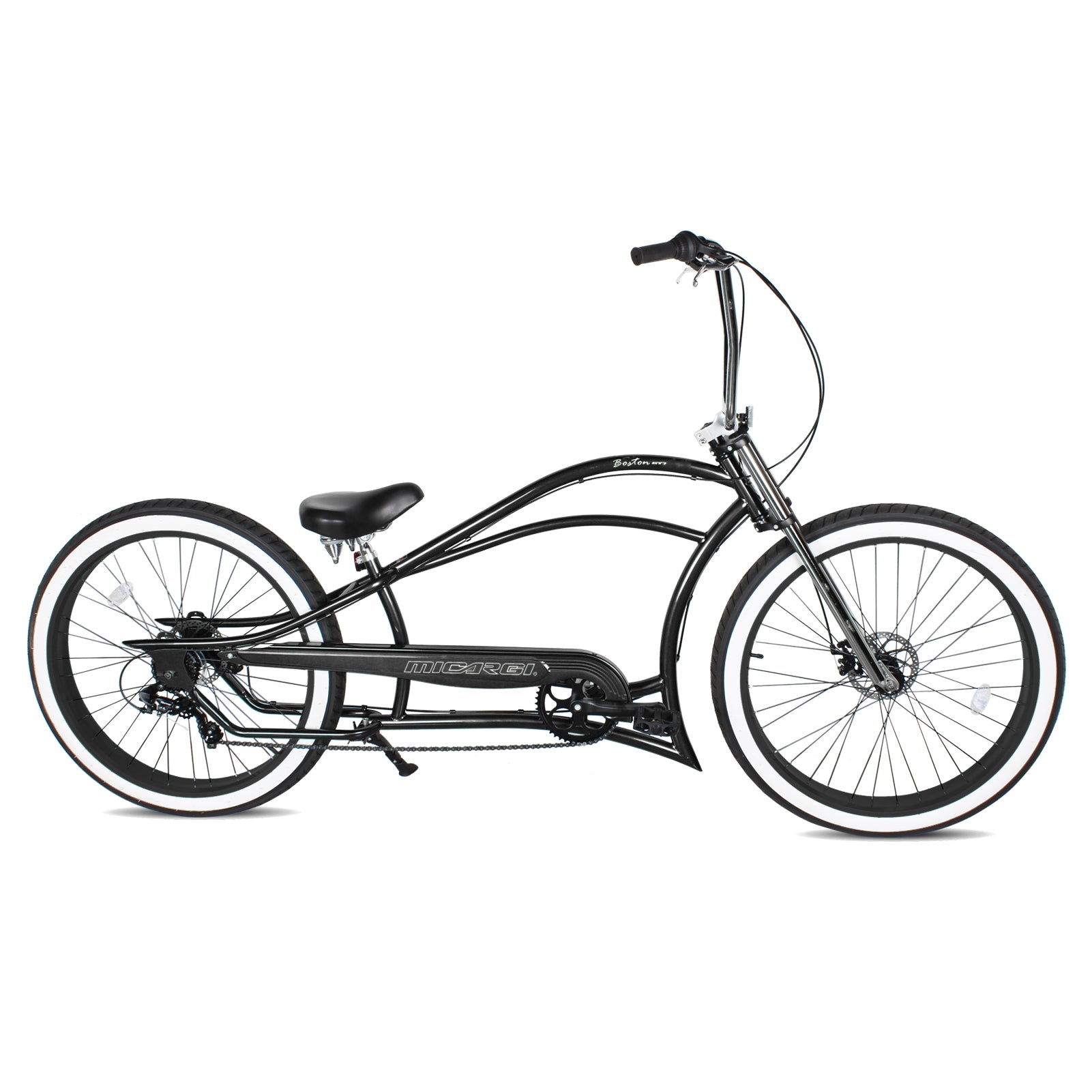 Micargi Boston GT7 Stretch Cruiser Bicycle 7-speed Disc Brake White Wall Tire in Black