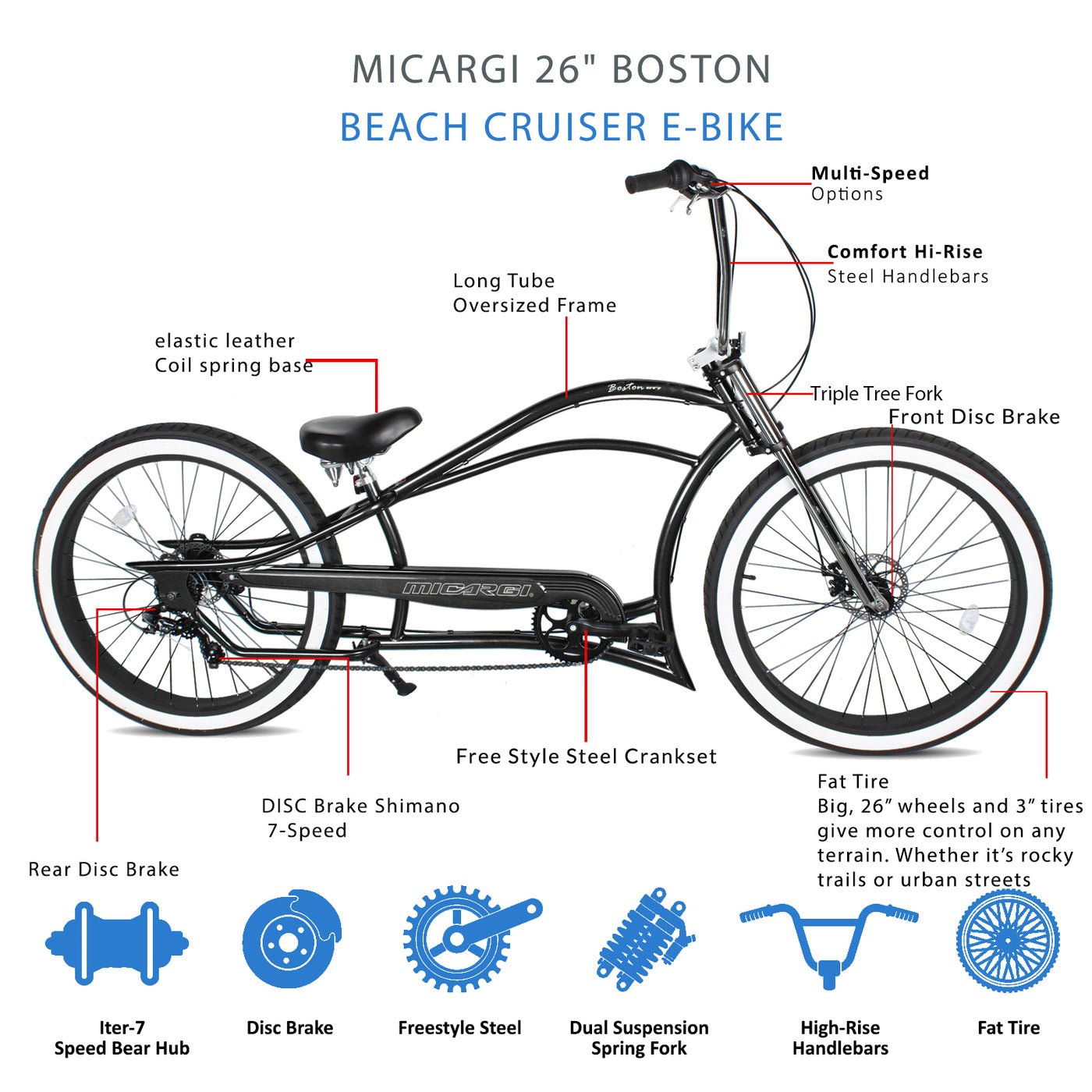 Micargi Boston GT7 Stretch Cruiser Bicycle