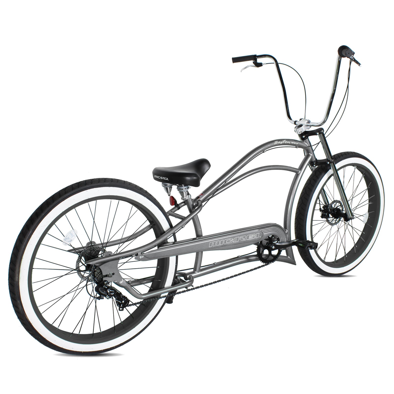 Micargi Boston GT7 Stretch Cruiser Bicycle gray disc brake 7-speed oversized frame