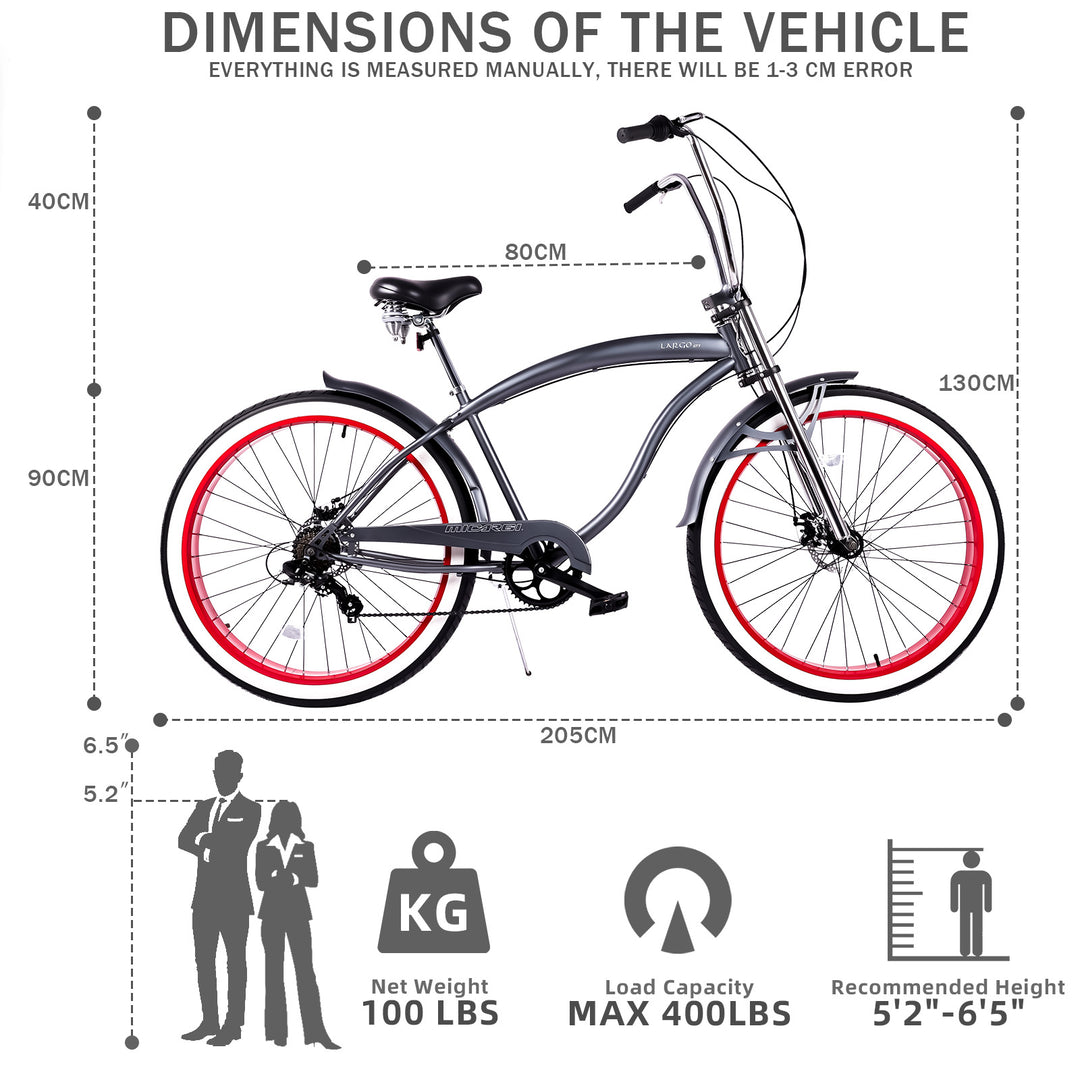 Micargi Largo GT7 29" Beach Cruiser Bike 7-Speed