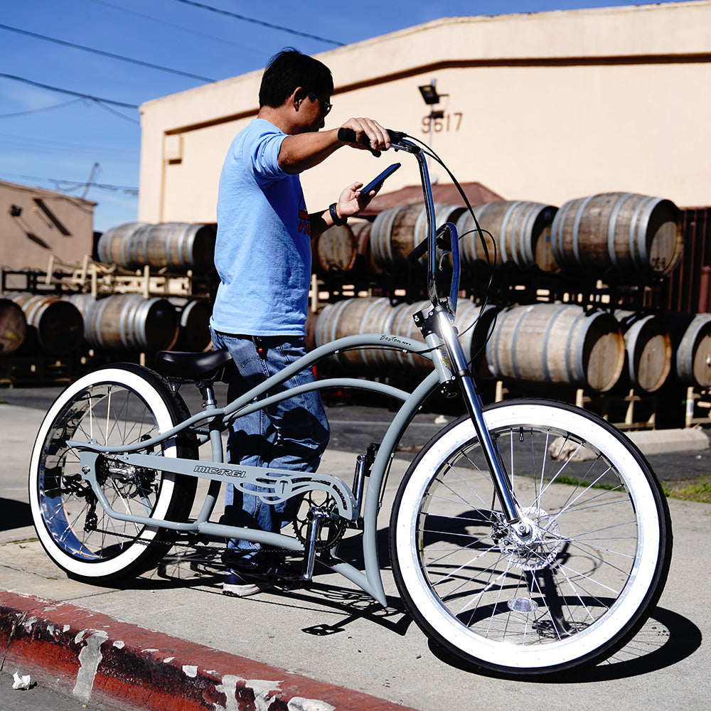 Micargi Boston GT7 Stretch Cruiser Bicycle white wall fat tire chrome rim
