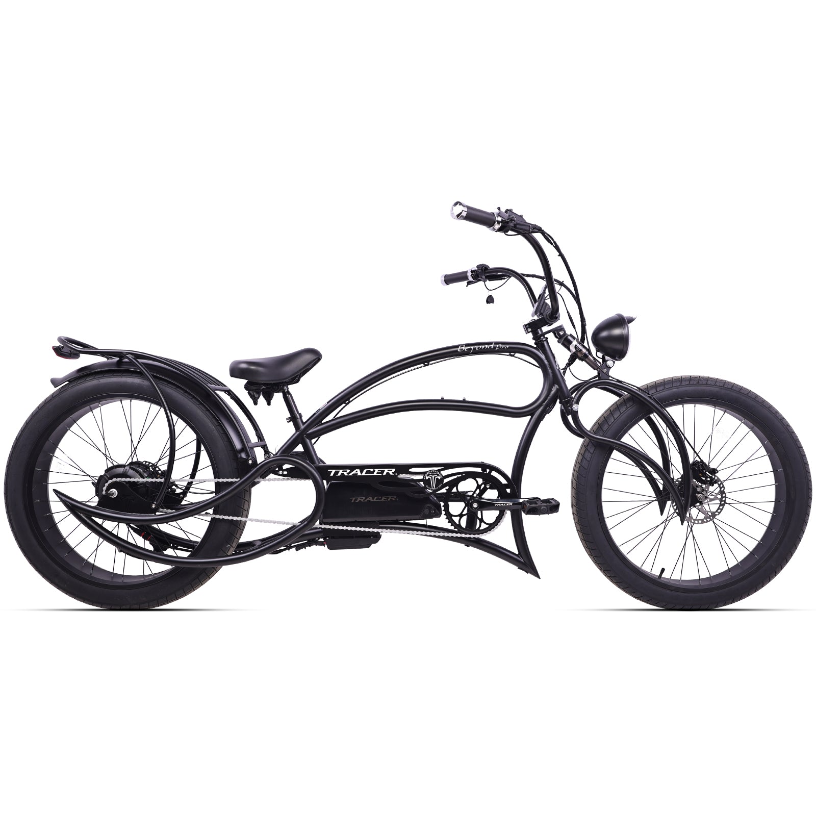 Tracer Beyond Pro 800W Stretch Cruiser Electric Bicycle in Matte Black