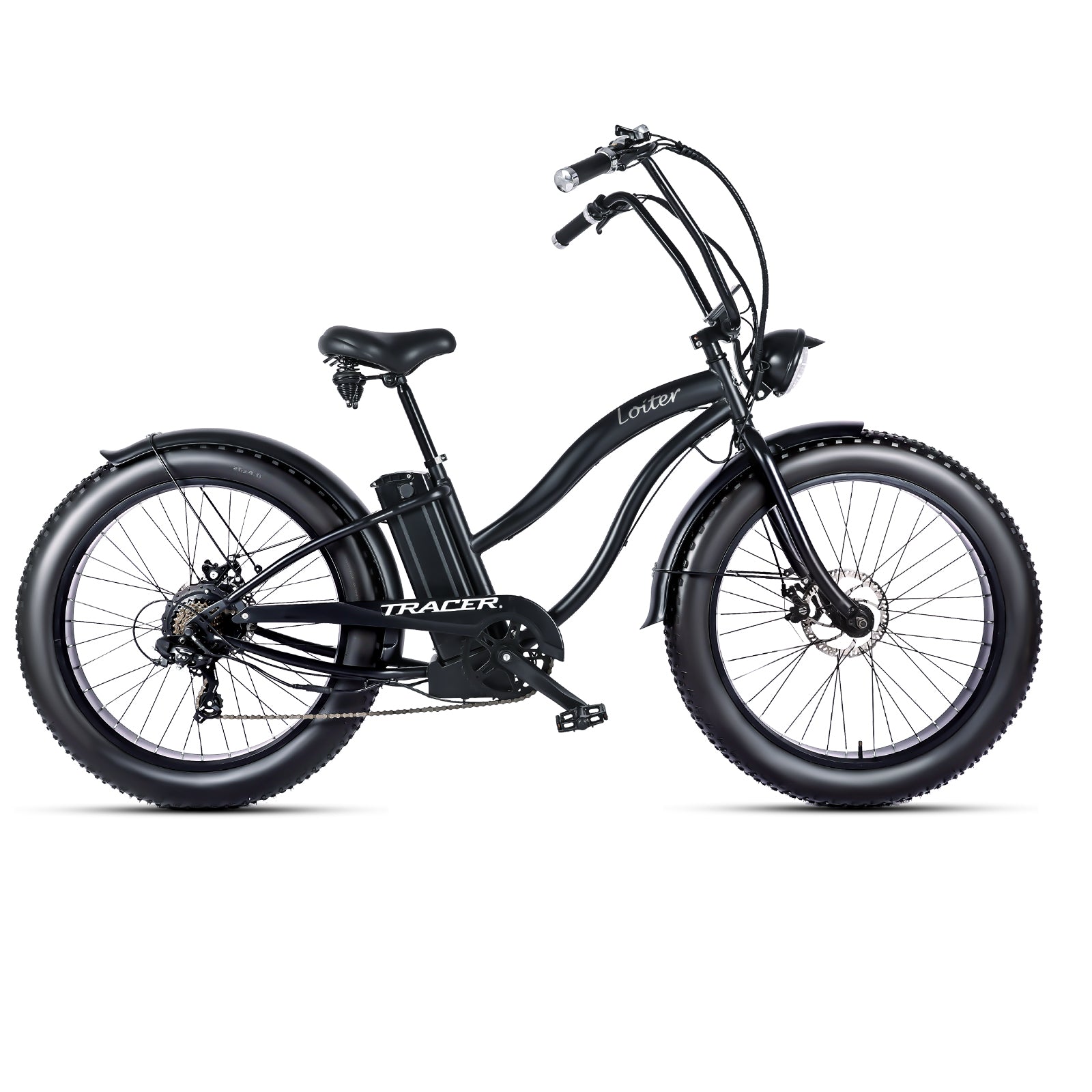 Tracer loiter cruiser e-bike matte black for women 7 speed 800w rear hub motor