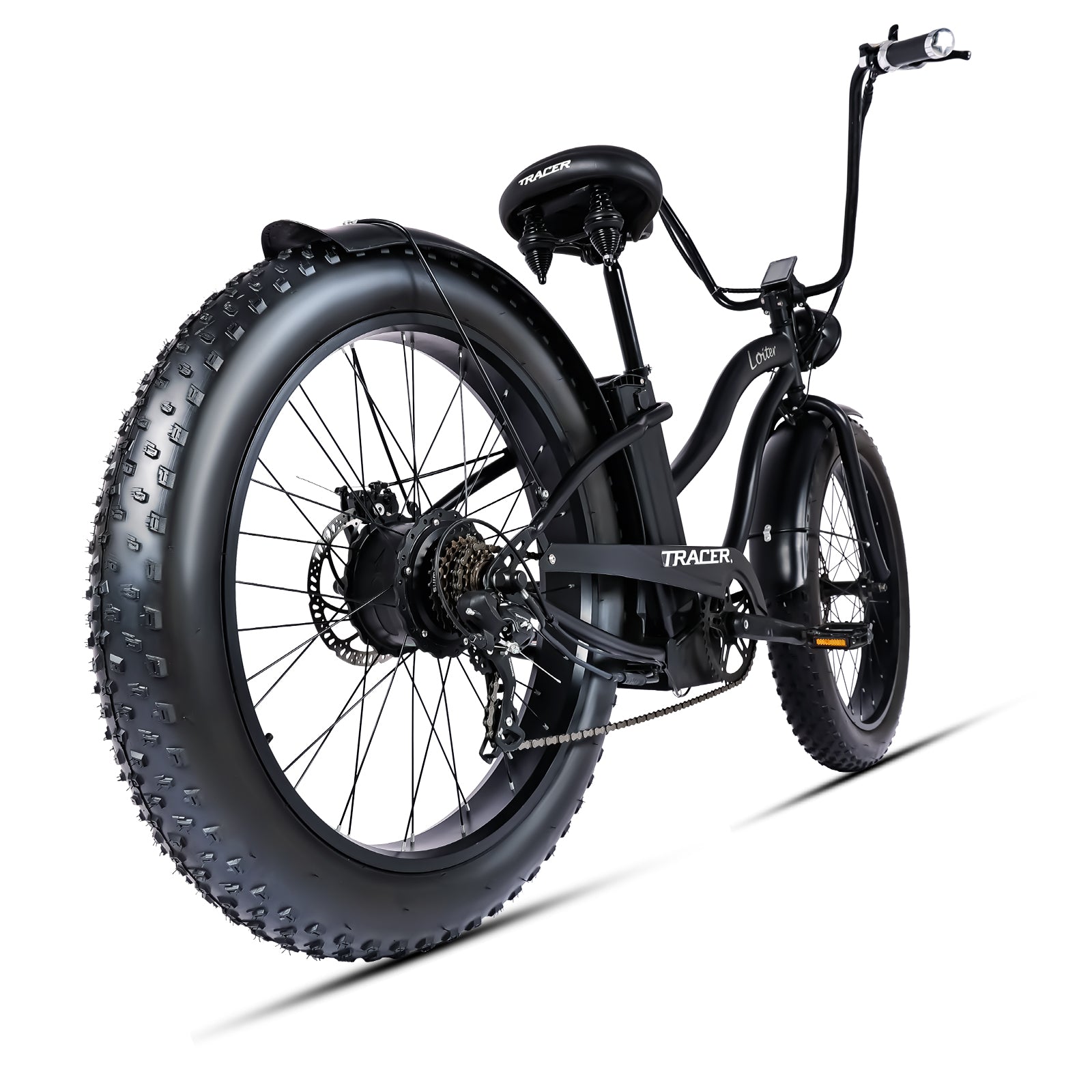 Side view of Tracer loiter cruiser electric bike 7 speed disc brake fat tire
