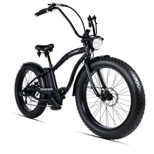 side view of Tracer loiter beach cruiser e-bike bright LED light fat tire  commuting