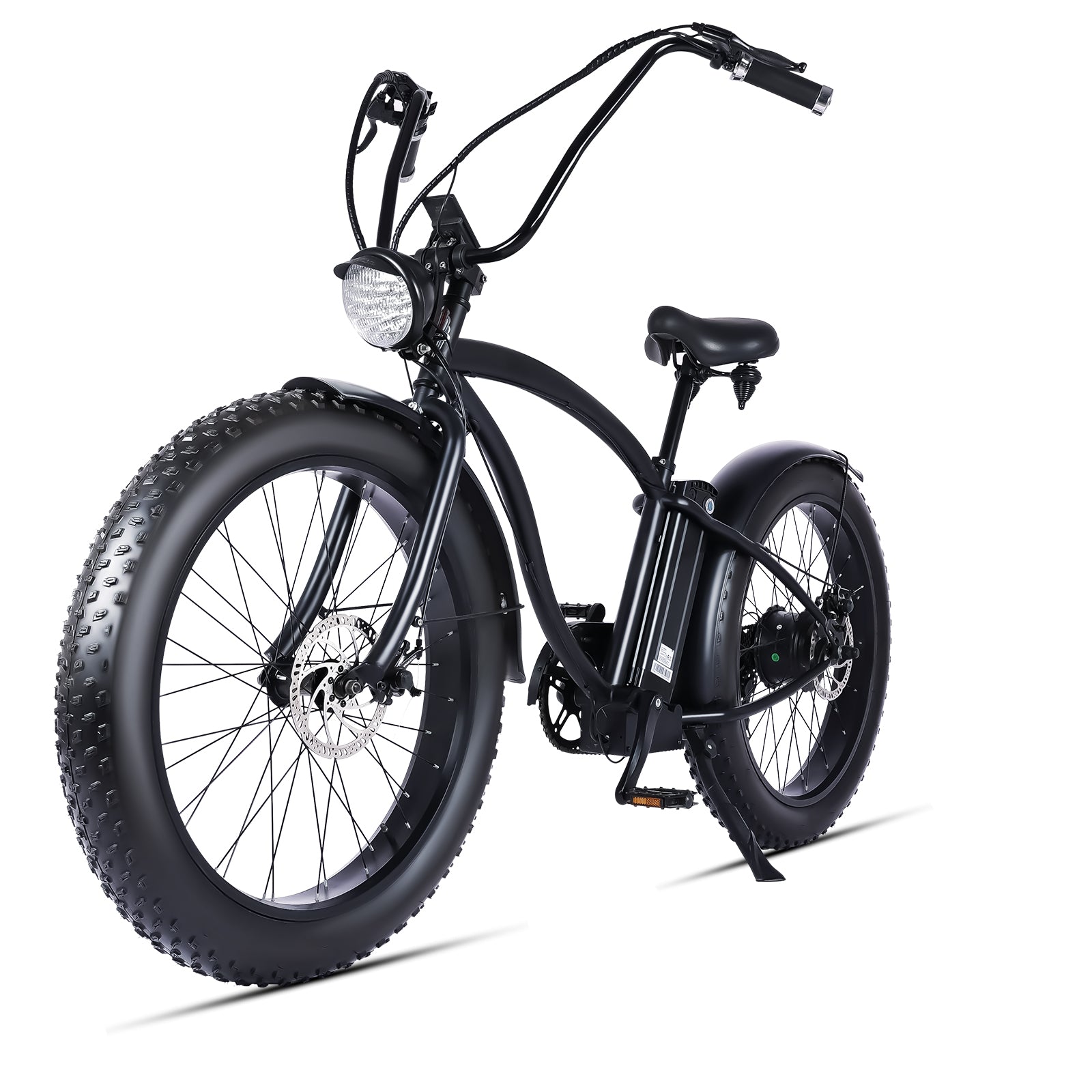 Side view of Tracer loiter beach cruiser e-bike for man matte black wide saddle