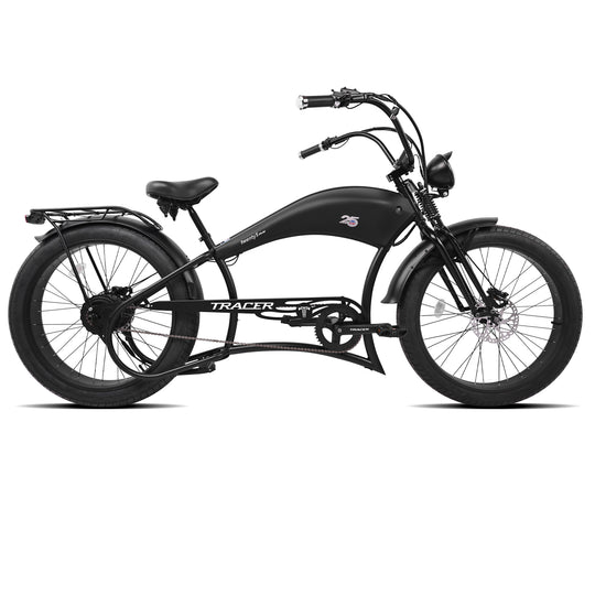 Twenty5 DS 800W Electric Chopper Bike MATTE BLACK with fenders and rack 26inch