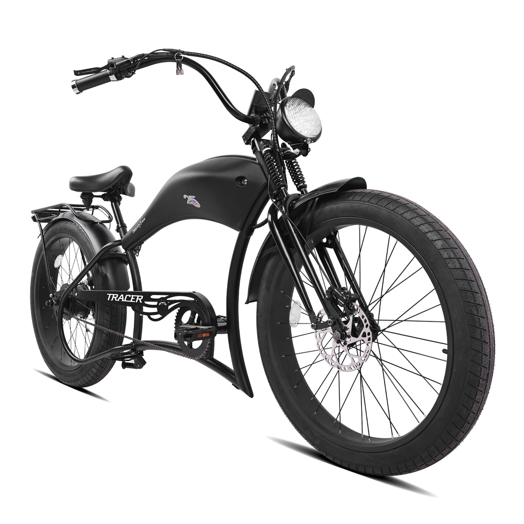 Side view of Twenty5 GT 800W Electric Chopper Bike disc brake 26inch matte black