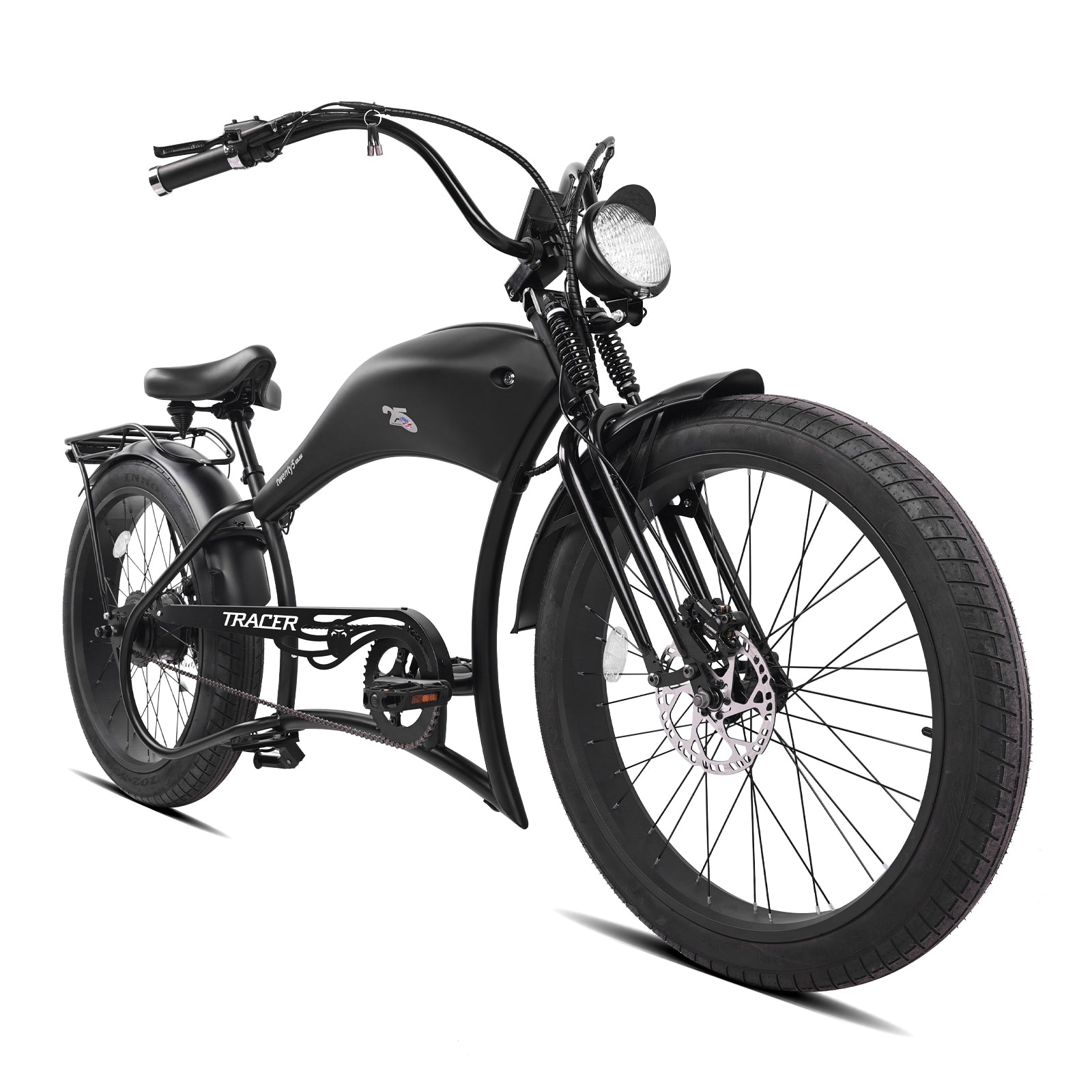 Side view of Twenty5 GT 800W Electric Chopper Bike disc brake 26inch matte black